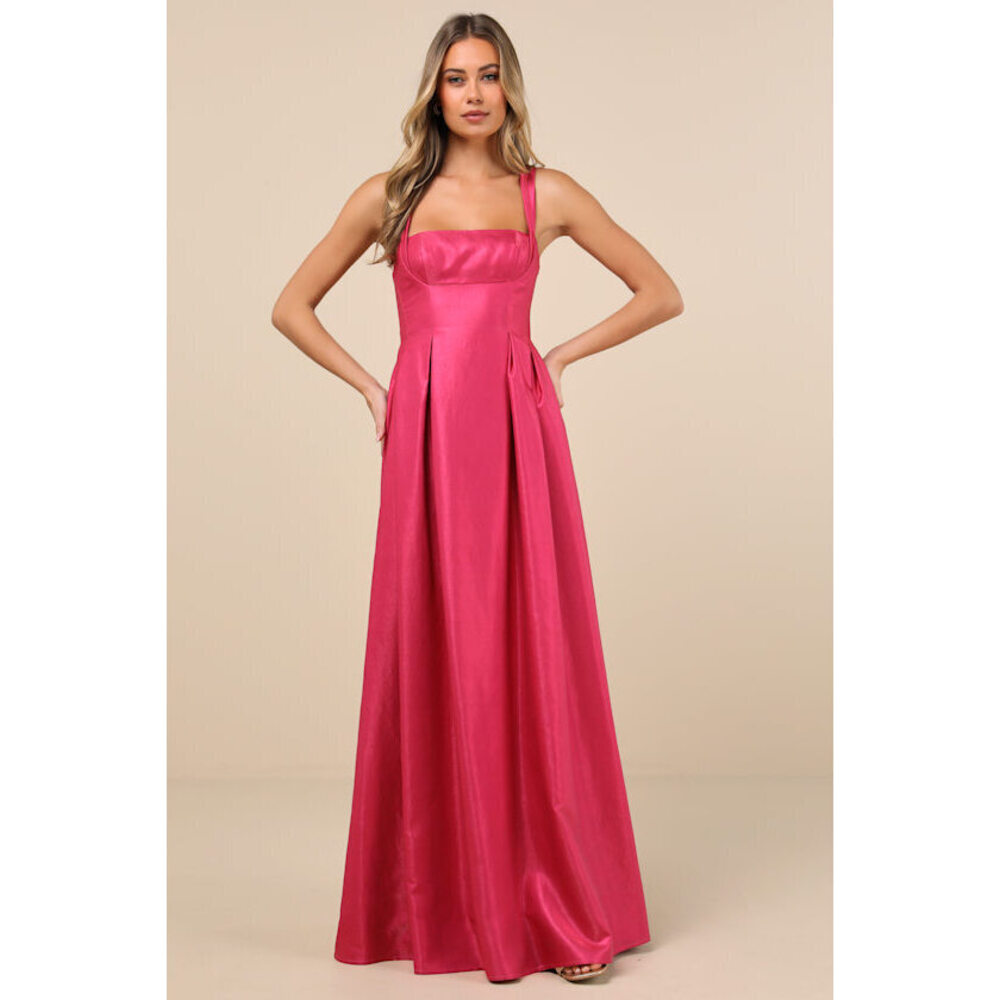 Lulu's Hot Pink Satin One-Shoulder Maxi Dress